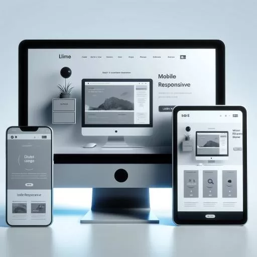 Building your online presence. A modern website interface displayed on a desktop, with mobile-responsive versions shown on a smartphone and tablet.